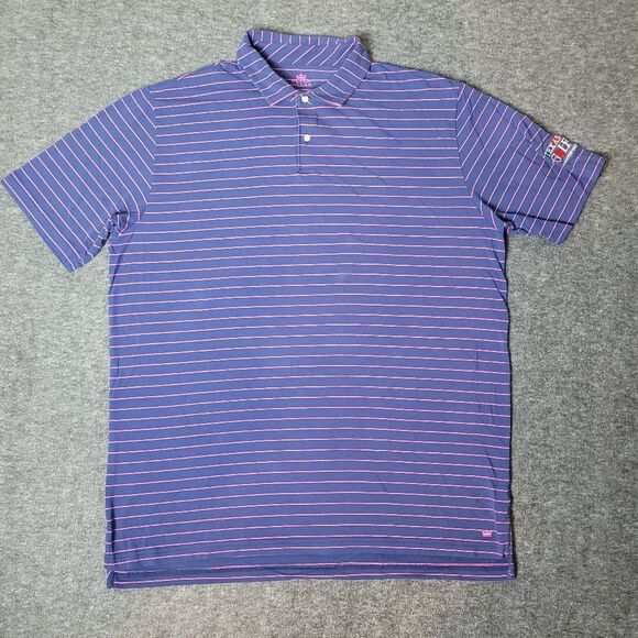 Peter Millar Men's XL Golf Polo Striped Purple Seaside Wash Crown logo Bottom - Picture 1 of 11